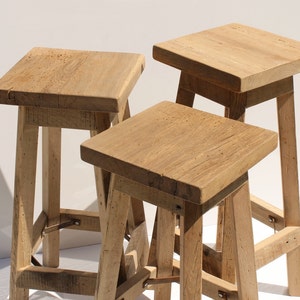 Rustic Bar Stool Reclaimed Barn Wood Raw w/Square Top 24, 25, 26, 27, 28 Tall image 3