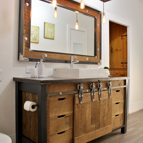 Rustic Bathroom Vanity Linen Reclaimed Barn Wood Etsy