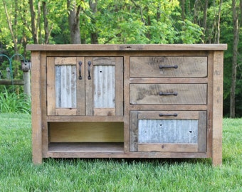 Rustic Bathroom Vanity (48") - Reclaimed Barn Wood Vanity w/Barn Tin #5710