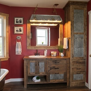 Linen Cabinet -  Rustic Reclaimed Barnwood Linen Cabinet w/Barn Tin #3899