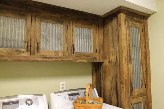 Rustic Upper Cabinet Reclaimed Barn Wood W Tin Doors Etsy