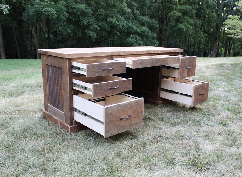 Rustic Desk Reclaimed Barn Wood W/tin 4407 Etsy