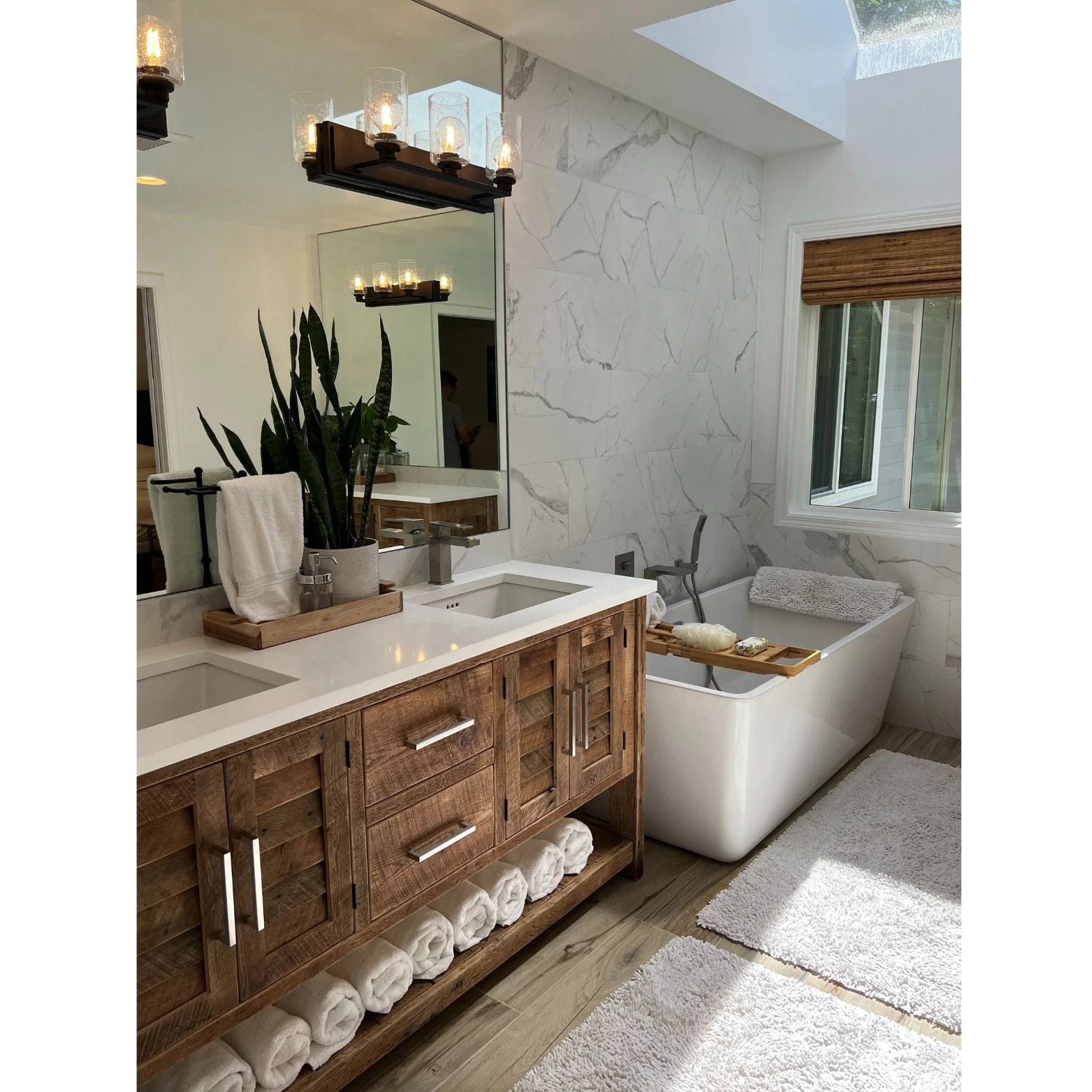Handmade Rustic Bathroom Vanity (60" and 72") - Reclaimed Barnwood w/Louvered Doors #7775
