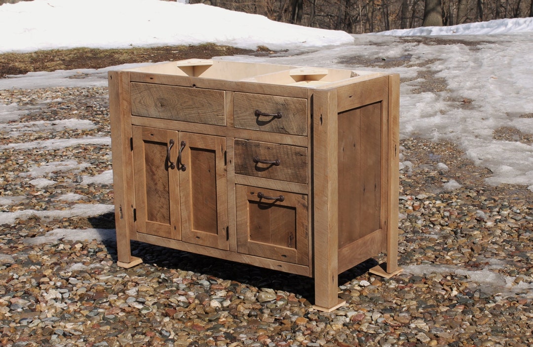 Handmade Rustic Bathroom Vanity (42") - Reclaimed Barnwood Vanity W ...