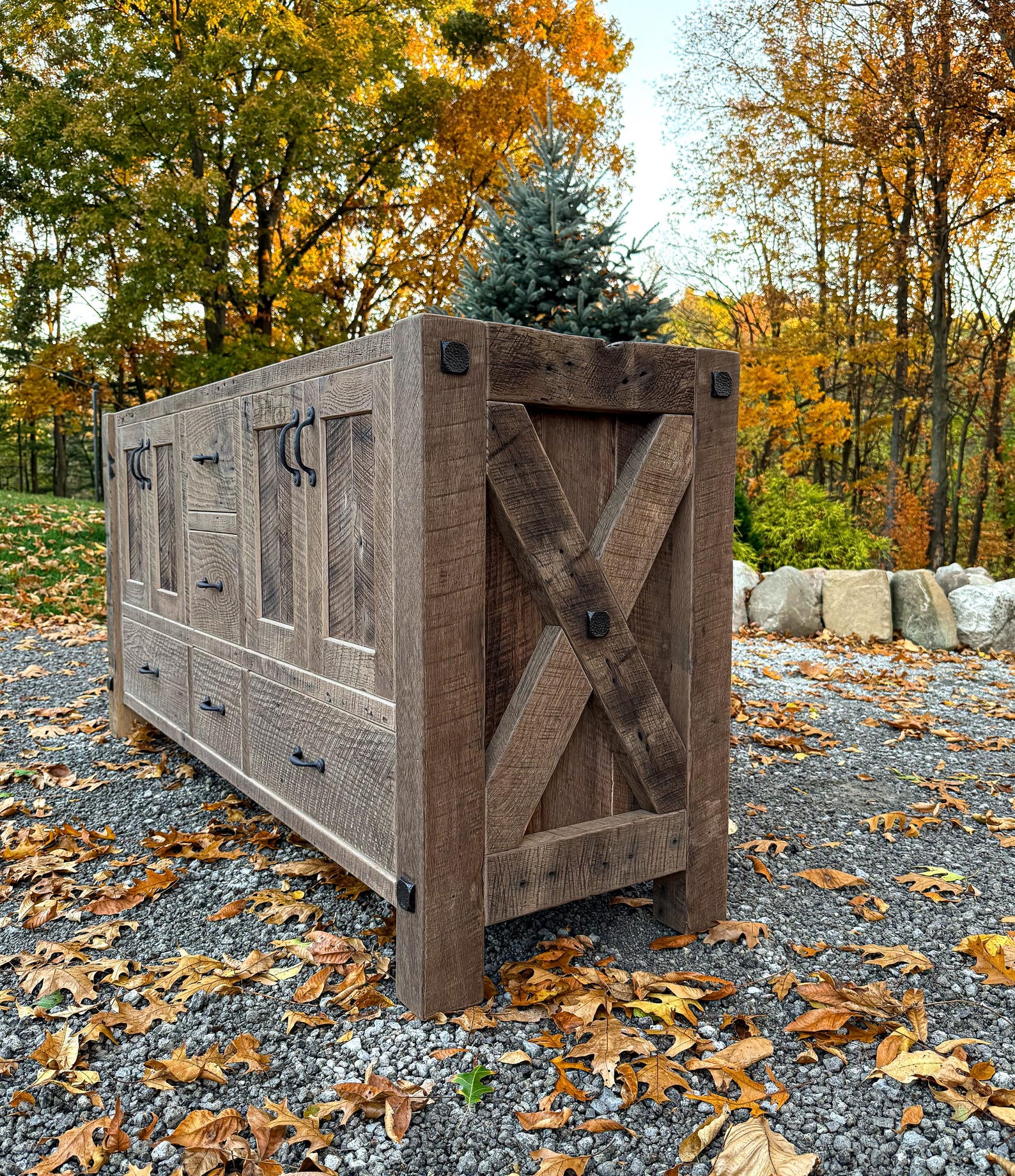 Handmade Rustic Bathroom Vanity - Reclaimed Barnwood, Rustic X End W ... - Rustic Bathroom Vanity Units