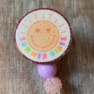 Summer Vibes Smiley face badge reel / smiley face / badge reel / glitter badge reel / nurse / nurse gift / student gift