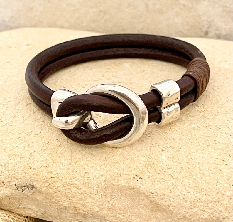 Leather bracelet with silver hook clasp and hammered silver bead, gift for her, jewellery, accessory, bracelets, handmade, gift, gifts image 9