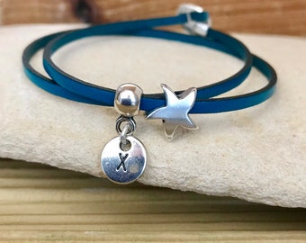 Personalised Multiwrap leather bracelet with dolphin/turtle/starfish silver charm, jewellery, handmade, gift for her, accessory, bracelets