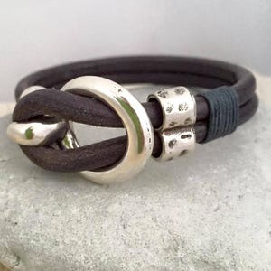 Leather bracelet with silver hook clasp and hammered silver bead, gift for her, jewellery, accessory, bracelets, handmade, gift, gifts image 3