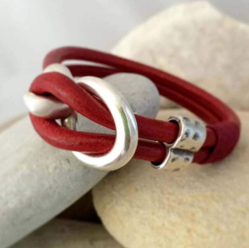 Leather bracelet with silver hook clasp and hammered silver bead, gift for her, jewellery, accessory, bracelets, handmade, gift, gifts image 1