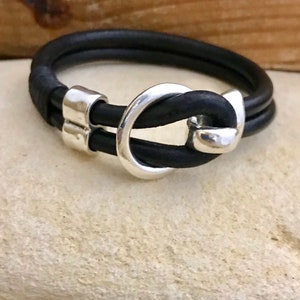 Leather bracelet with silver hook clasp and hammered silver bead, gift for her, jewellery, accessory, bracelets, handmade, gift, gifts image 7