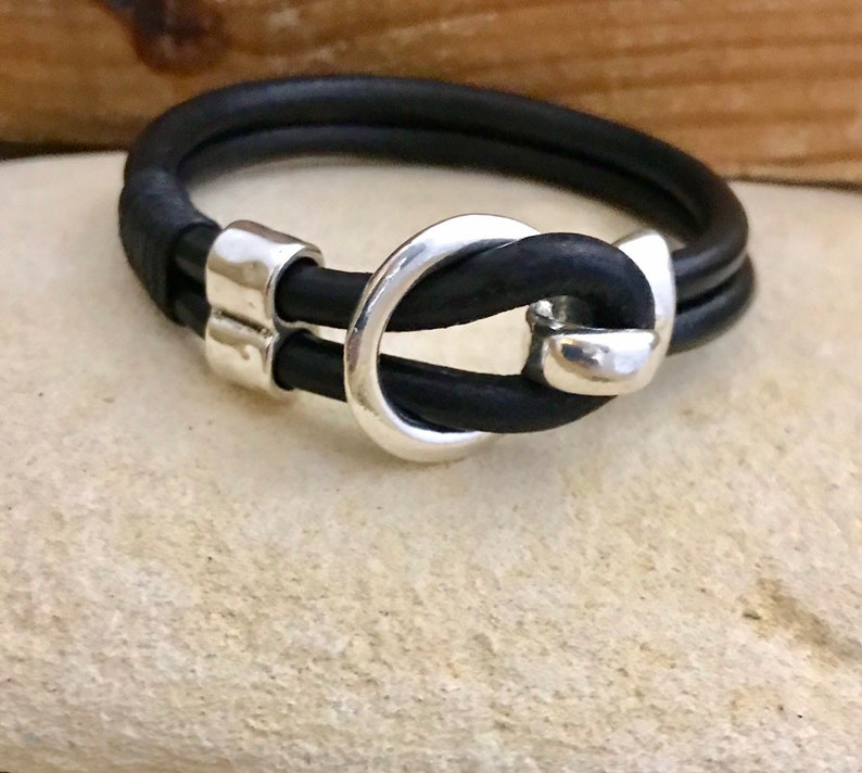 Leather bracelet with silver hook clasp and hammered silver bead, gift for her, jewellery, accessory, bracelets, handmade, gift, gifts image 7