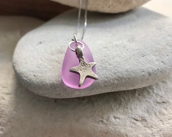 Resin seaglass and starfish sterling silver necklace, gift for her, jewellery, accessory, necklaces, handmade, gift, gifts, Christmas
