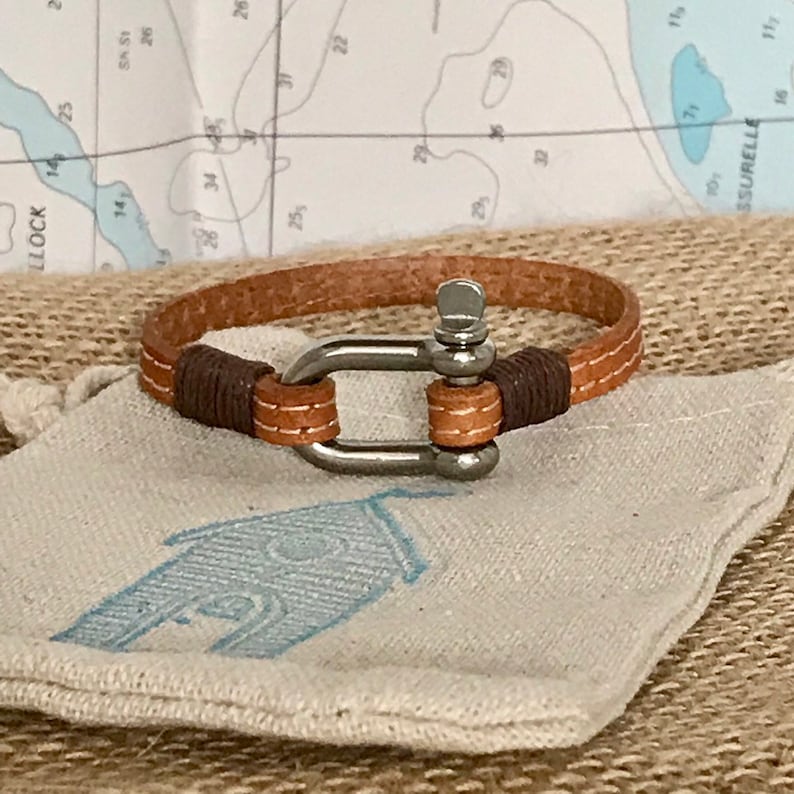 Sailing Nautical Shackle Leather Bracelet 5mm Wide Gift for Etsy