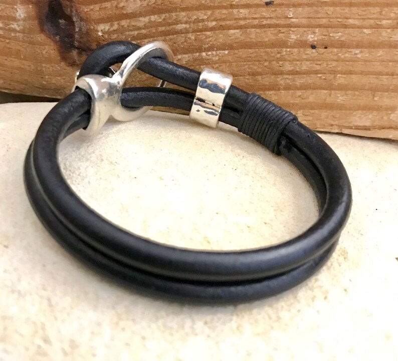 Leather bracelet with silver hook clasp and hammered silver bead, gift for her, jewellery, accessory, bracelets, handmade, gift, gifts image 8