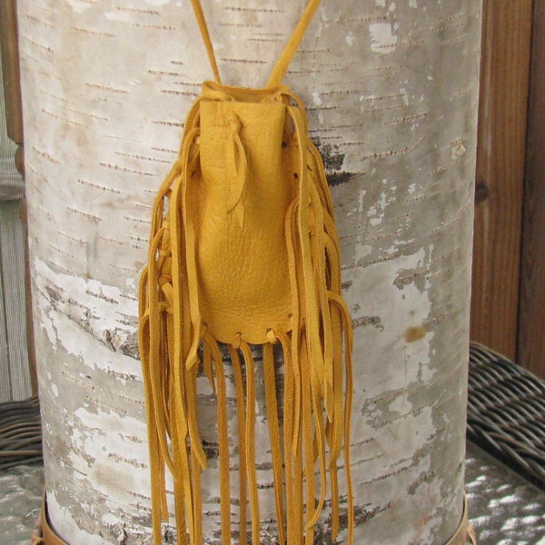 Deer Leather Medicine Bag / Pouch, Gold color Cherokee made William Lattie comes w/ Certificate of Authenticity FREE US SHIPPING