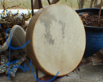 12" Deer Hide Hand Drum Native American Made William Lattie Cherokee comes w/ Certificate of Authenticity FREE US SHIPPING