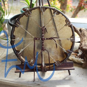 12" Buffalo Hide Hand Drum Native Made William Lattie Cherokee comes w/ Certificate of Authenticity FREE US SHIPPING image 3