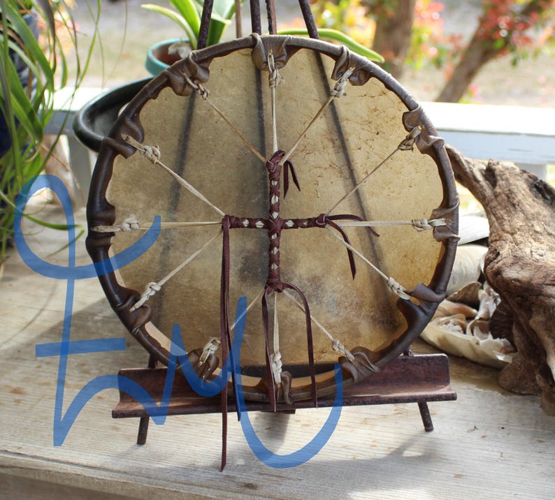 12" Buffalo Hide Hand Drum Native Made William Lattie Cherokee comes w/ Certificate of Authenticity FREE US SHIPPING image 3