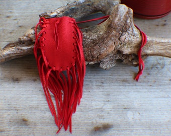 Deer Leather Medicine Bag / Pouch Red color Cherokee made William Lattie comes w/ Certficiate of Authenticity FREE US SHIPPING