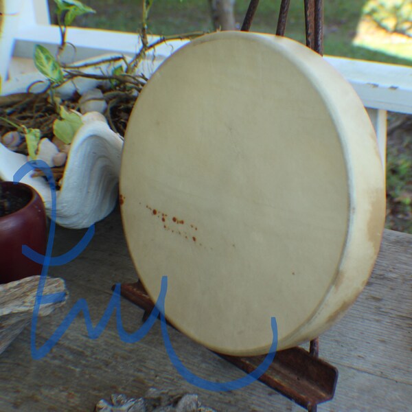 12" Deer Hide Hand Drum Native American Made William Lattie Cherokee comes w/ Certificate of Authenticity FREE US SHIPPING