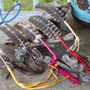 Prayer Feather w/ Deer Leather Fringe Native Made William Lattie Cherokee comes w/ Certificate of Authenticty FREE US SHIPPING