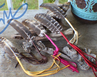 Prayer Feather w/ Deer Leather Fringe Native Made William Lattie Cherokee comes w/ Certificate of Authenticty FREE US SHIPPING
