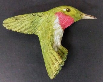 Handmade Wooden Hummingbird Brooch Pin