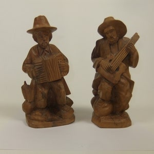 Street Musicians Organ Guitar Carved Wood Figurines