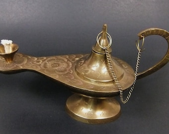 Etched Brass Aladdin Genie Oil Lamp