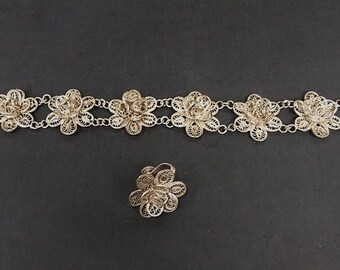 Vintage Silver Filigree Flower Bracelet