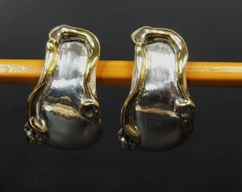 Vintage Clip On Sterling Silver Puffy Cuff Earrings