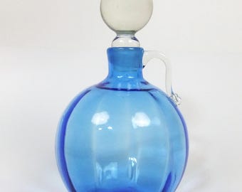 Hand Blown Blue Art Glass Pumpkin Guard Shaped Decanter