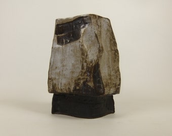 Vintage Signed Brutalist Slab Vase