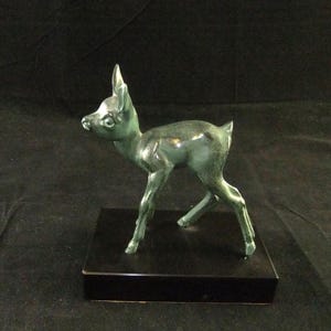 Vintage Art Deco Spelter of Deer Fawn by French Sculptor M. Leducq