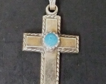 Small Silver and Turquoise Cross Pendant
