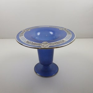 Art Nouveau Flower Basket Design Silver Overlay Blue Glass Vase
