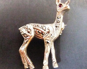 Vintage Silver Deer Faun Bambi Brooch Pin