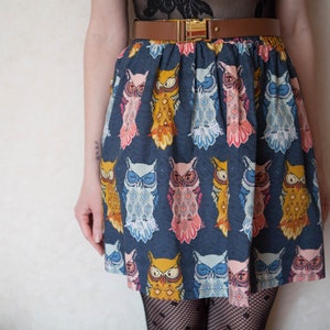 Owls nightfall bird skirt // Gonna in cotone con gufi