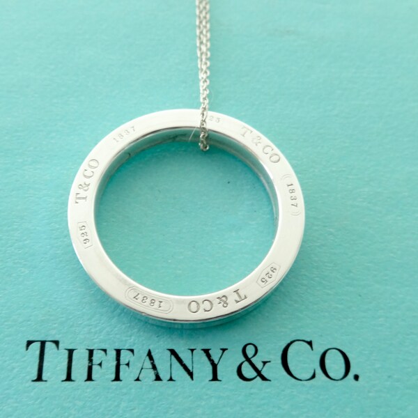 Authentic Tiffany & Co. 1837 Circle Pendant Necklace Size Large Sterling Silver Round Chain Necklace