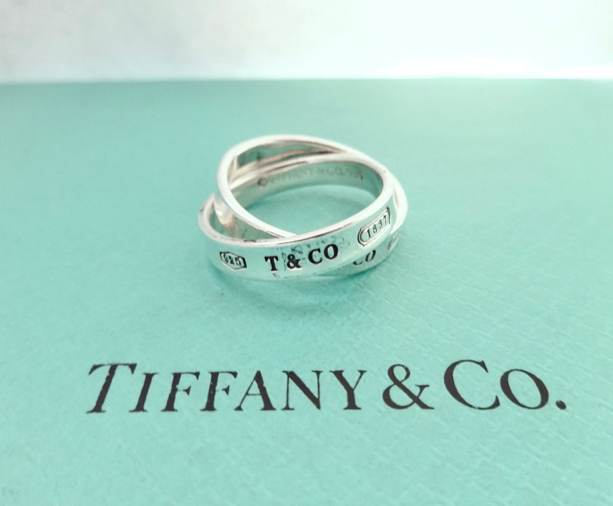 Authentic Tiffany 1837 Anello cerchi ad incastro in argento