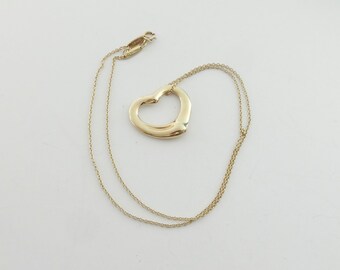 Tiffany Co. Open Heart 22mm Necklace 40cm K18 YG Yellow Gold