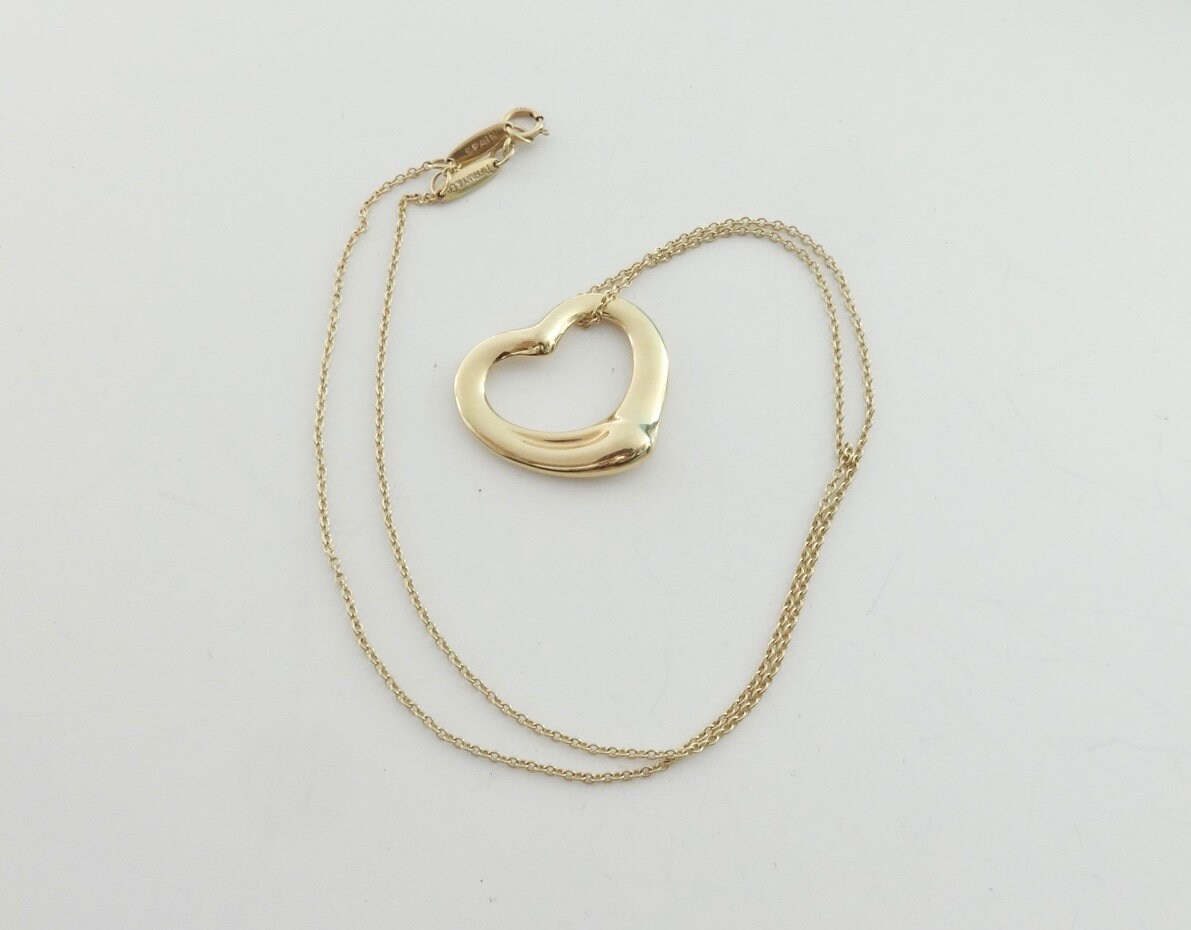 Tiffany & Co. Open Heart Necklace K18 Yellow Gold Elsa