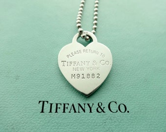 Authentic Tiffany & Co Return to Tiffany Heart Necklace Sterling Silver Heart Pendant Necklace 34" Bead Ball Chain