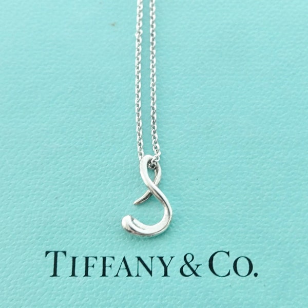 Authentic Tiffany & Co. Elsa Peretti Letter "S" Necklace Alphabet Initial Pendant Necklace