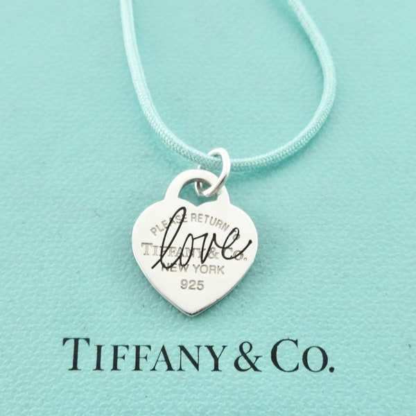 Authentic Return to Tiffany Love Heart Tag Necklace Small Heart Sterling Silver Blue Cord Pendant Necklace