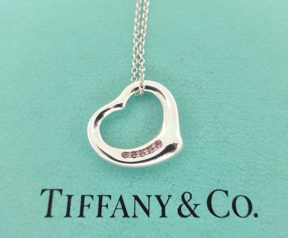 Tiffany & Co. 18k White Gold and Pink Sapphire Metro Heart Necklace |  Yoogi's Closet