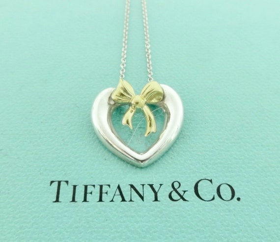 Authentic Tiffany & Co. Heart Gold Bow Necklace S… - image 1