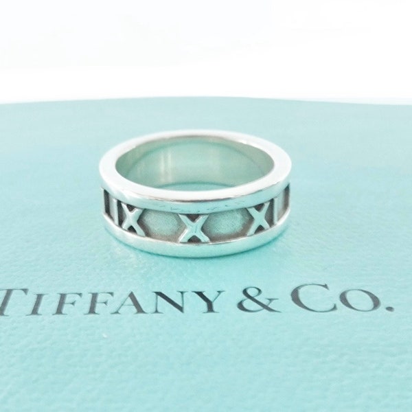 Authentic Tiffany & Co. Atlas Ring Sterling Silver Narrow Roman Numerals Band Ring Size 5.5