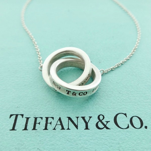 Authentic Tiffany and Co. 1837 Interlocking Circles Pendant Sterling Silver Necklace Small